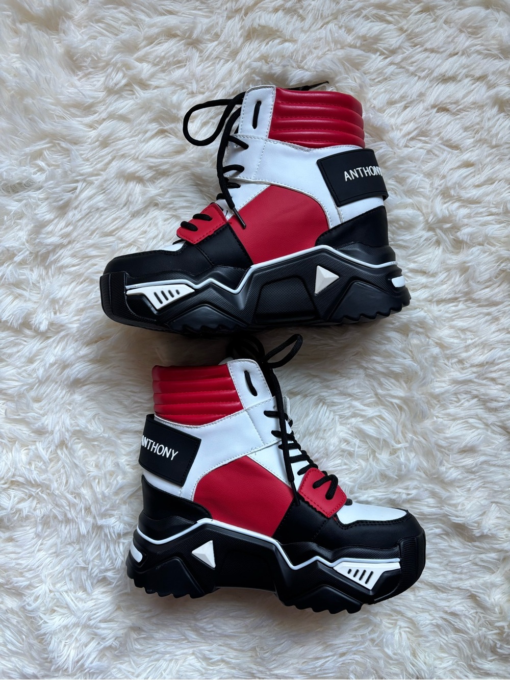 Anthony Wang Damson-14 Platform High Top Sneakers Red White Black Sz 6 Womens